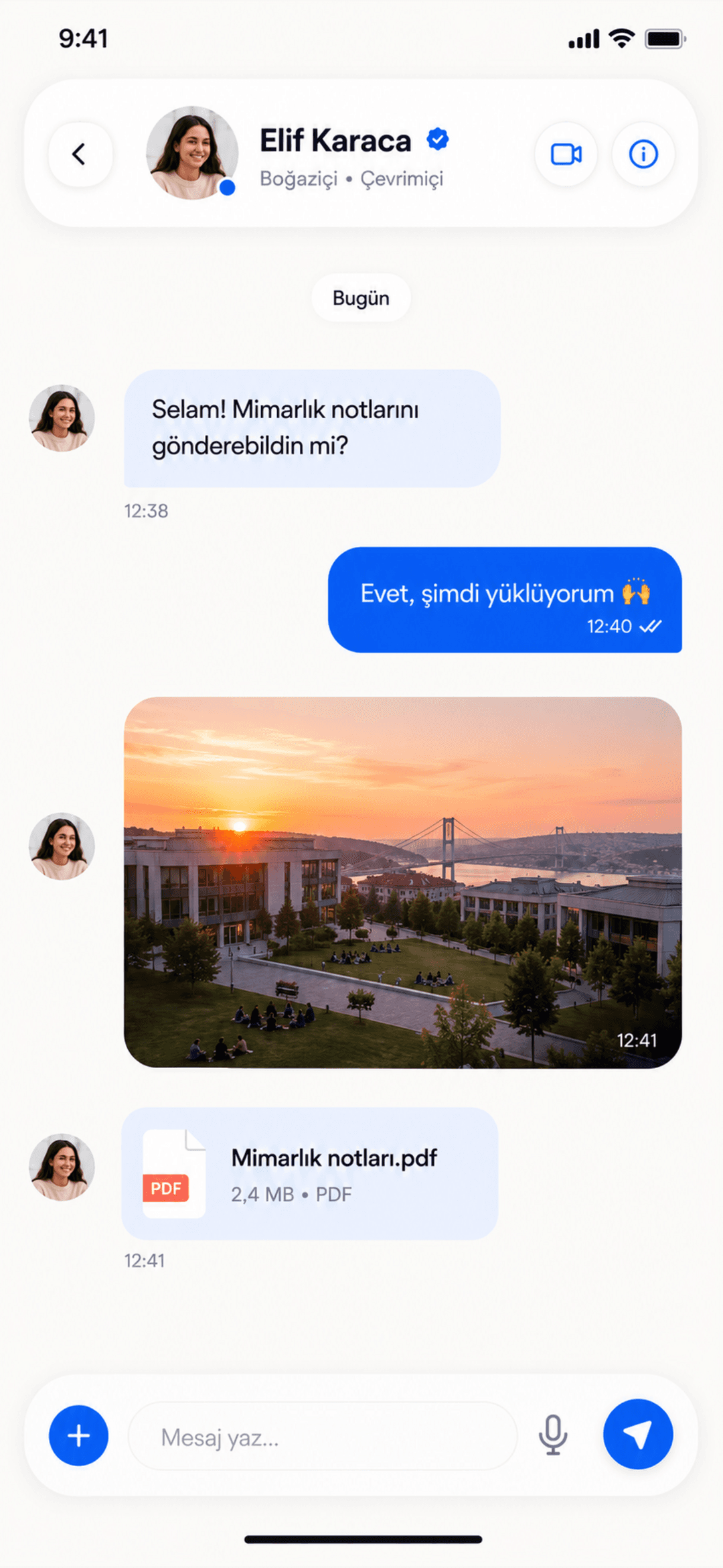 amfigram sohbet ekranı: doğrulanmış öğrencilerle birebir mesajlaşma